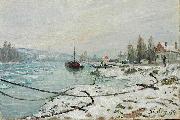 Alfred Sisley, Mooring Lines, the Effect of Snow at Saint-Cloud